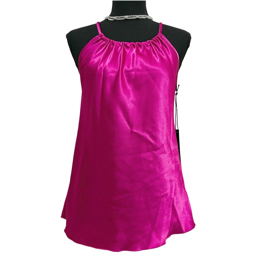 NEW Nicole Miller New York Fuchsia‎ Hot Pink Satin Tank Top XS Glam USA Made